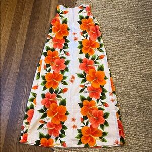 Vintage Maika Tropical Floral children’s  Dress in Orange and Green